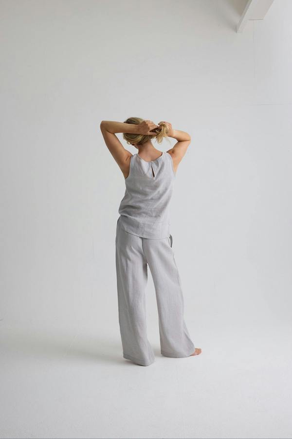 Pretty You London Relaxed Linen Wide Leg Trousers In Harbor Mist
