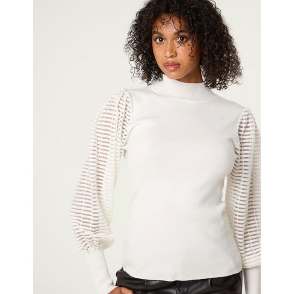 Blue Vanilla Semi-Sheer Mesh Panel Long Sleeve Jumper - Ivory