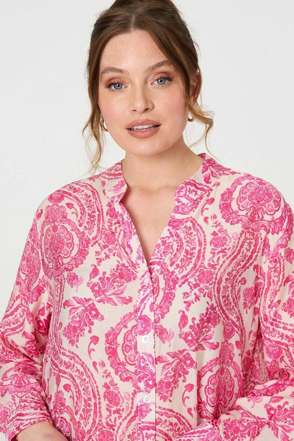 Pink | Paisley Print Relaxed Longline Shirt
