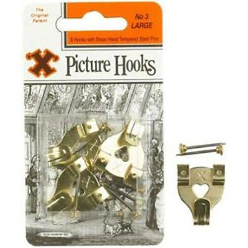 X Original Patent Steel Picture No. 3 Hooks (Pack Of 3) - Brass - 