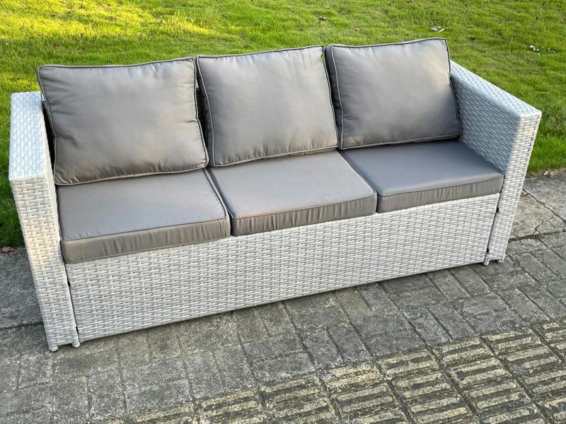Fimous Light Grey Mixed 3 Seater Lounge Rattan Sofa Patio Conservatory Outdoor Garden Furniture Accessory With Seat And Back Cushion