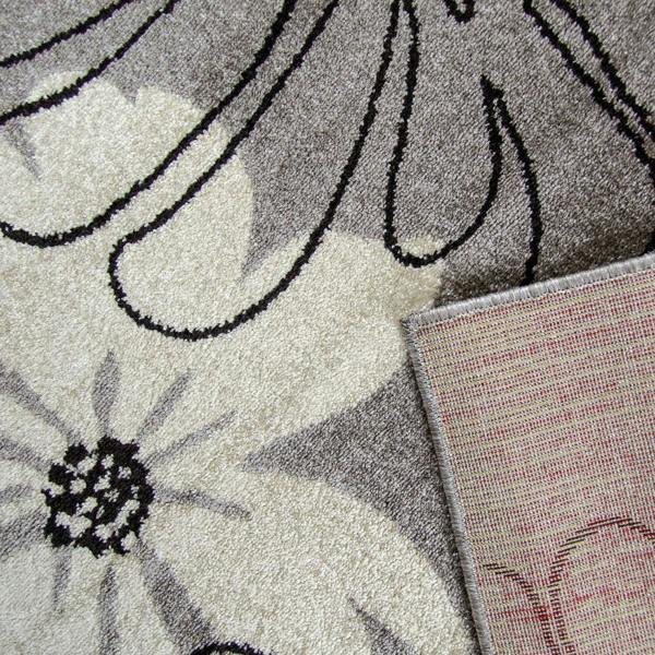 Modern Floral Design Rug Silver Grey White Soft Low Pile Woven Floor Carpet for Living Room or Bedroom