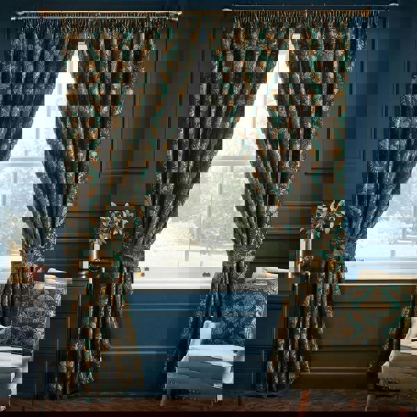 Paoletti Shiraz Traditional Jacquard Pencil Pleat Curtains - Emerald