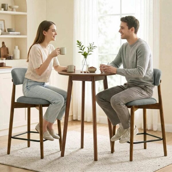 Bar Stools Curved Open Back Padded Seat Footrest Set of 2 for Kitchen Grey