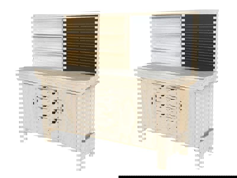 Acorn Heavy-Duty Cupboard Workbench (V.6) – Sturdy Wooden Workbench with Two Cupboards, One on Each side, Multiple Drawers, and Optional Back Panel or Pegboard, Ideal for Garages, Workshops, and Sheds