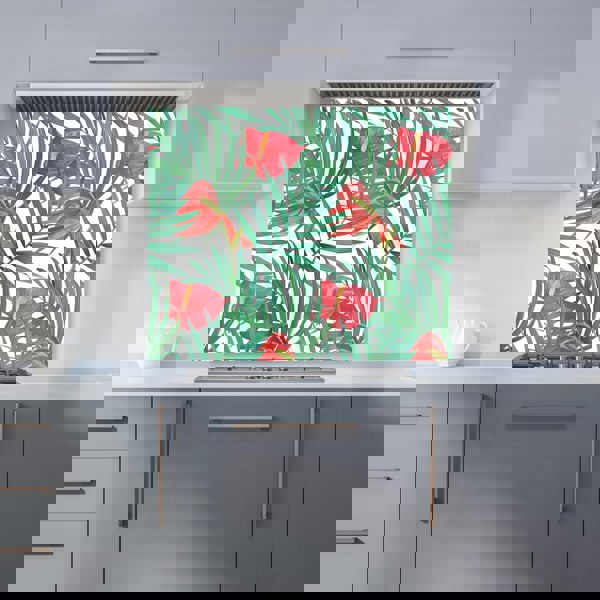Warren Reed - Designer Tropical Flowers And Palm Leaves Kitchen Splashback