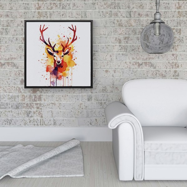 Warren Reed Watercolour Stag Face Framed Canvas