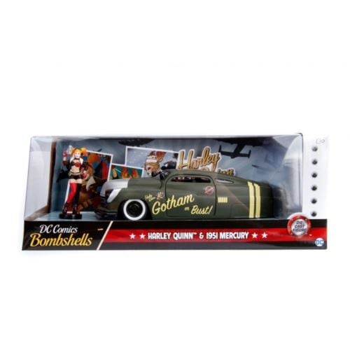 dc comics bombshells harley quinn figure and 1951 mercury 1:24 jada