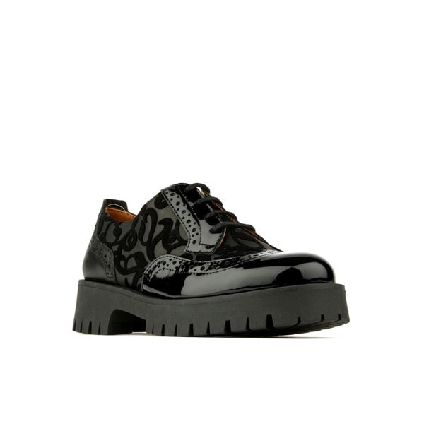 Embassy London Artisan - Black Floral - Women's chunky sole derby shoe with brogue details