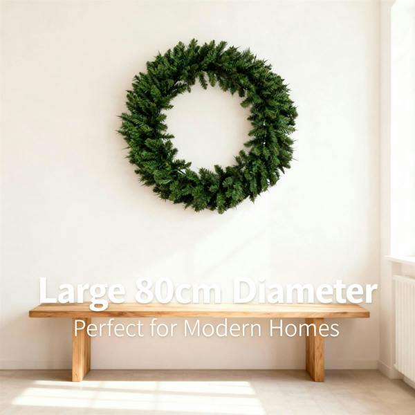 80cm Artificial Christmas Wreath in Green PVC with 380 Pencil Point Tips for Door Decor image 4