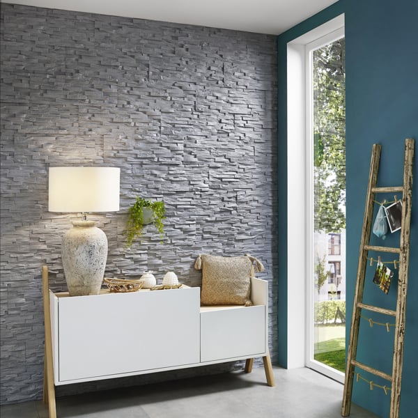 Wallsupply UltraLight Benevento Stone 3D Media Wall Panels Tiles EPS, 30pcs 3.15m² Slate Grey