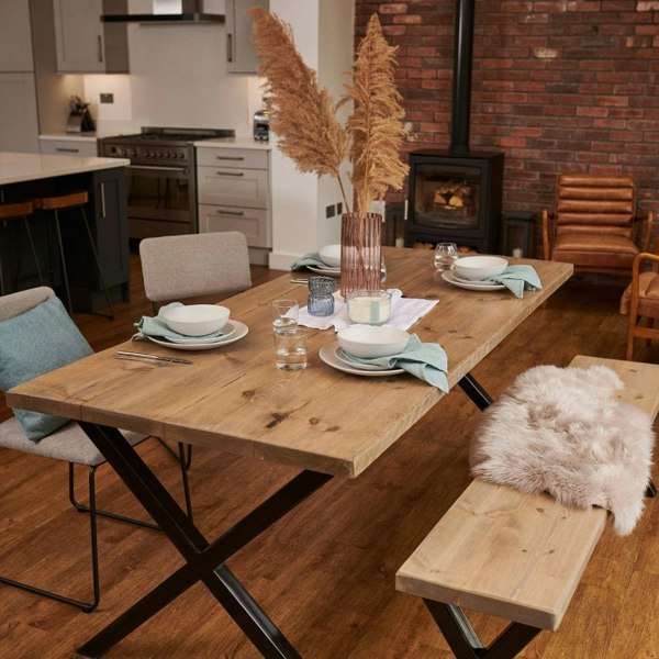 Rugger Brown Reclaimed Dining Table And Bench