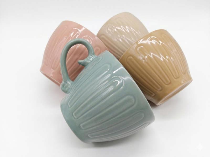 Coffee Mugs 4pc Set 15oz Large Tea Cups Assorted Colours Scrolled Handle