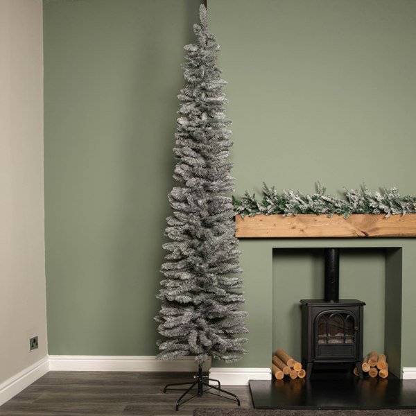Samuel Alexander 8ft (2.4m) Grey Artificial Pencil Christmas Tree With Green Metal Stand and 460 Tips