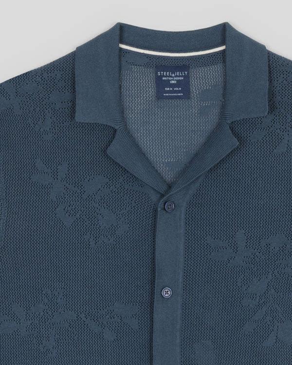 Steel & Jelly Farringdon - Leaf Texture Open Knit Short Sleeve Shirt
