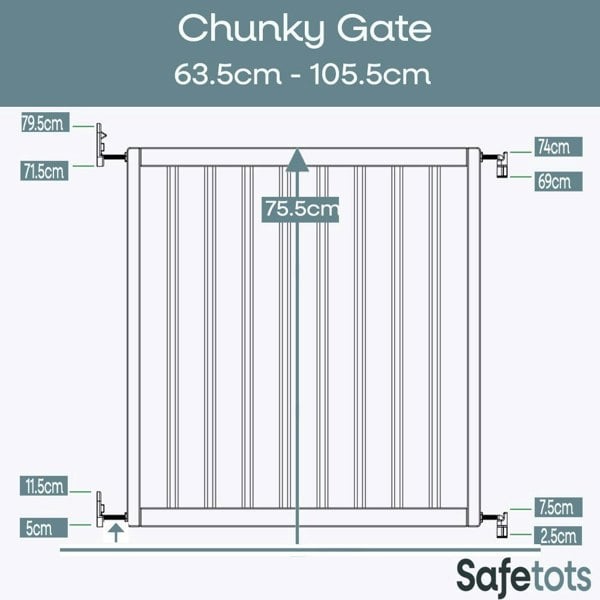 Bettacare Chunky Wooden Screw Fit Dog Gate, 63.5cm - 105.5cm, Grey, Wooden Dog Gate Gate, Screw Fit Pet Stair Gate, Puppy Gate