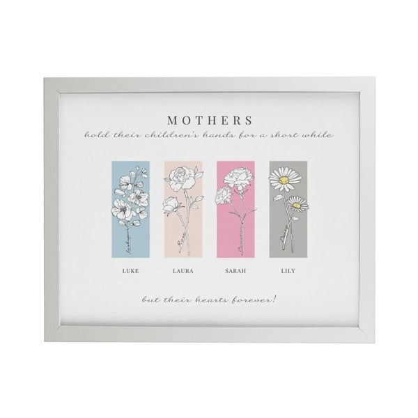 Personalised Memento Company Personalised Birth Flower Family of 4 White Framed Print