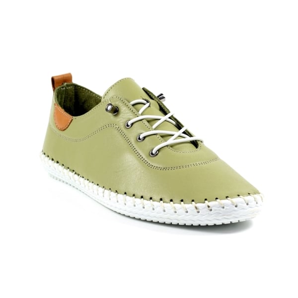 Lunar Women's St Ives Leather Plimsolls - Khaki Green