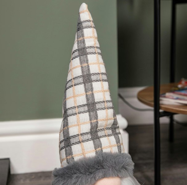Samuel Alexander 35cm Grey Standing Christmas Gonk Decoration with Tartan Hat