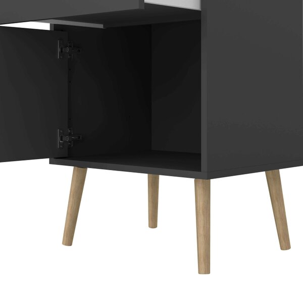 Wyld Haus Quietbloom Dark Grey Wooden Bedside Table 1 Door 1 Drawer
