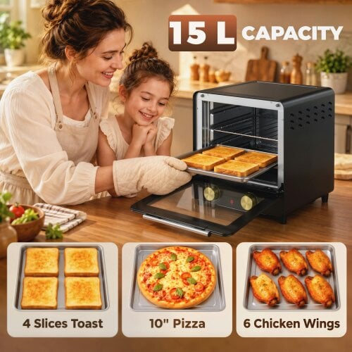 HOMCOM Mini Oven, 15 L Electric Oven and Grill, 60 Minute Timer, Black