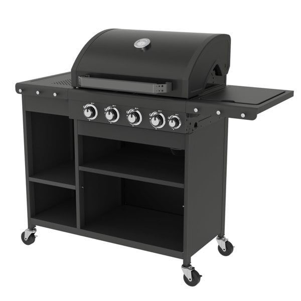 Callow Mini 4 Burner BBQ Outdoor Kitchen Gas Grill & Side Burner with Rain Cover & Gas Regulator