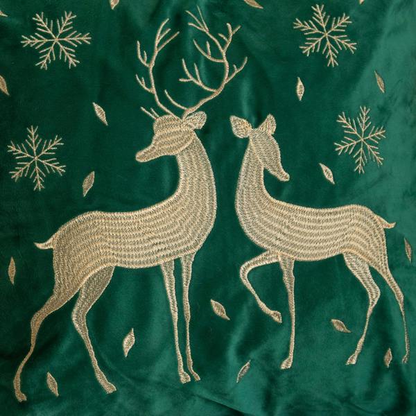 Samuel Alexander 44cm Emerald Green & Gold Reindeer Decorative Christmas Cushion