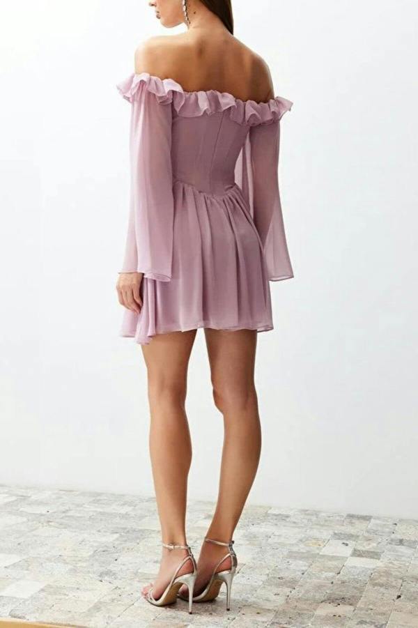 WOVCOR A-Line Ruffle Chiffon Evening Dress