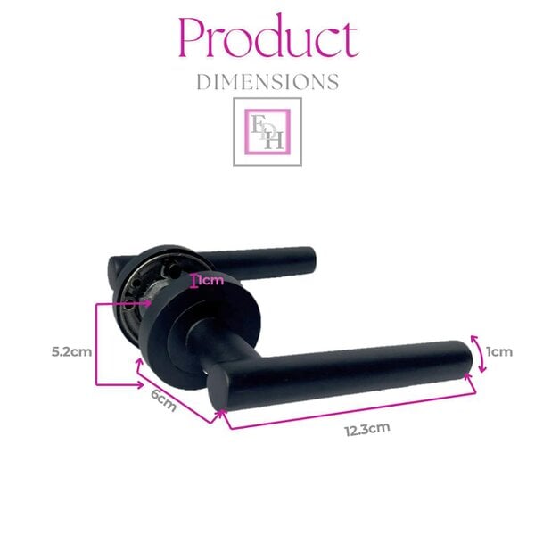 EDH Door Hardware Matt Black T Bar Door Handles on Round Rose – Straight Lever Handle 6 Pairs