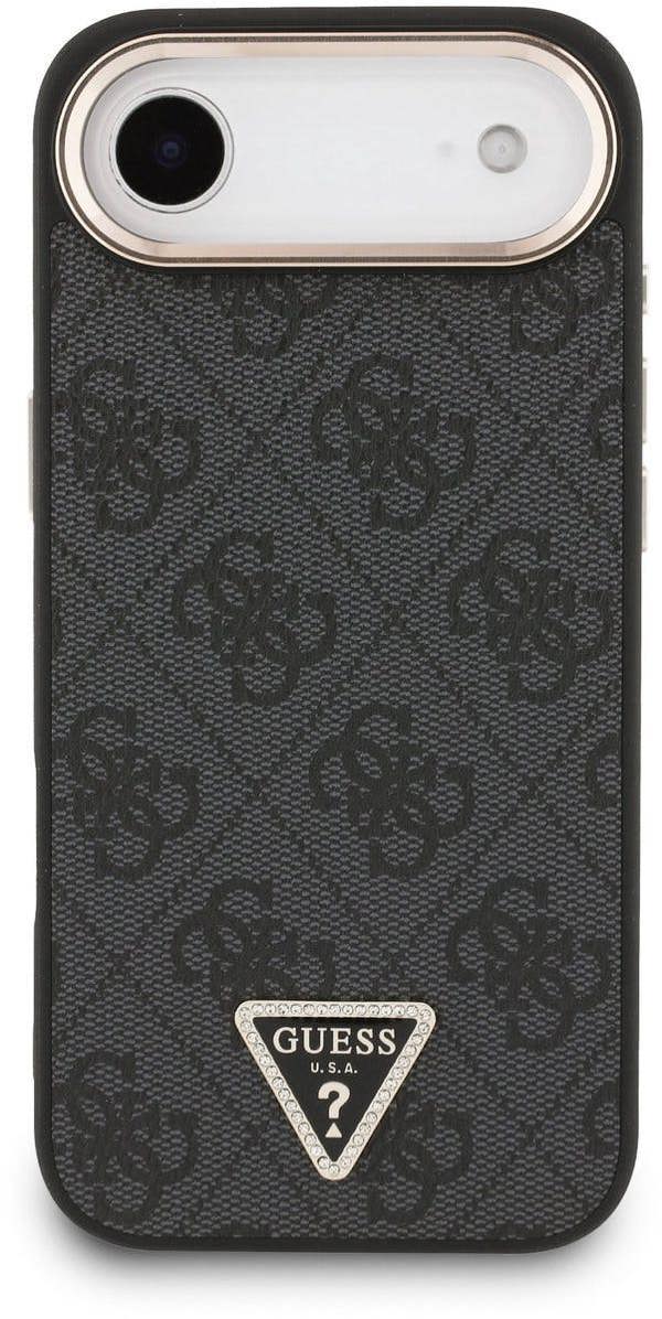 Guess PU Leather 4G Triangle Logo Gold Frame Case with MagSafe for iPhone 17 Air 6.5" Black - GUHMP17MP4GTDGMK