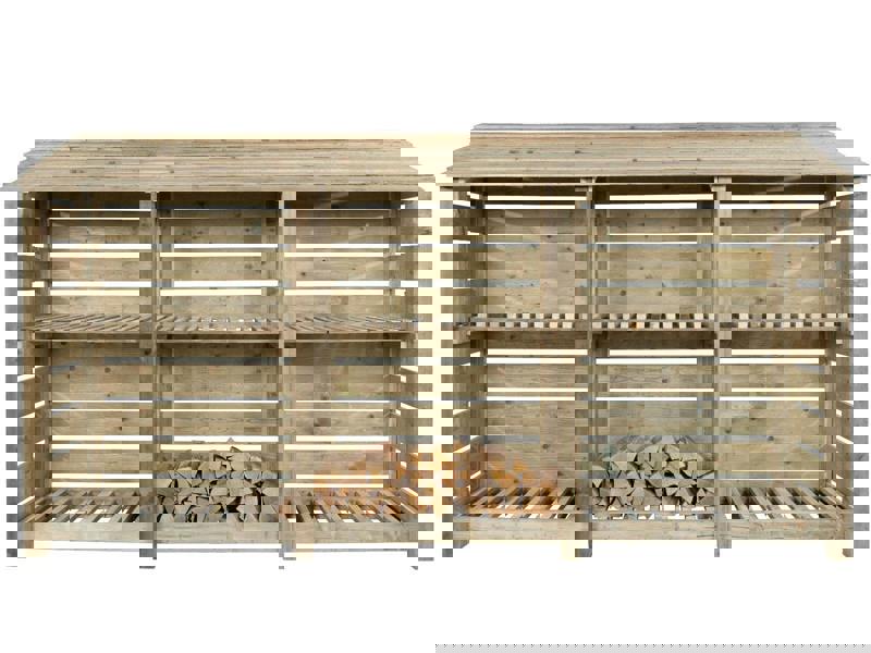 Arbor Garden Solutions Slatted Wooden Log Store with Shelf W-335cm, H-126cm or 180cm, D-88cm