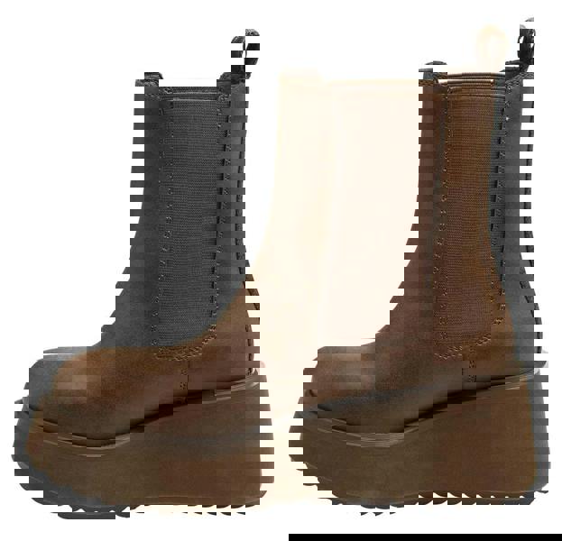 Rocket Dog Heyday Womens Ankle Pull On Dealer Chelsea Boots, stylish brown ankle boots with elastic side panels and a chunky platform sole.