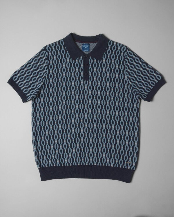 Steel & Jelly Kew - Geometric Diamond Jacquard Knitted Polo Shirt