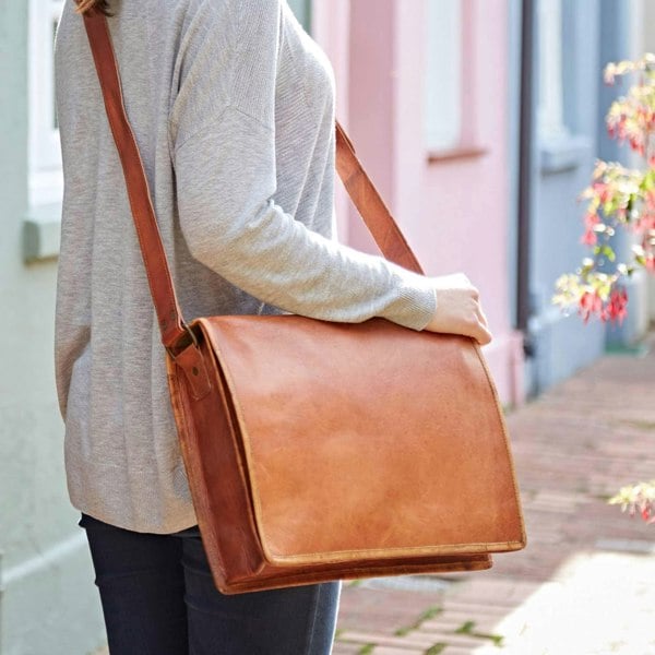 Paper High Brown Leather Messenger Bag