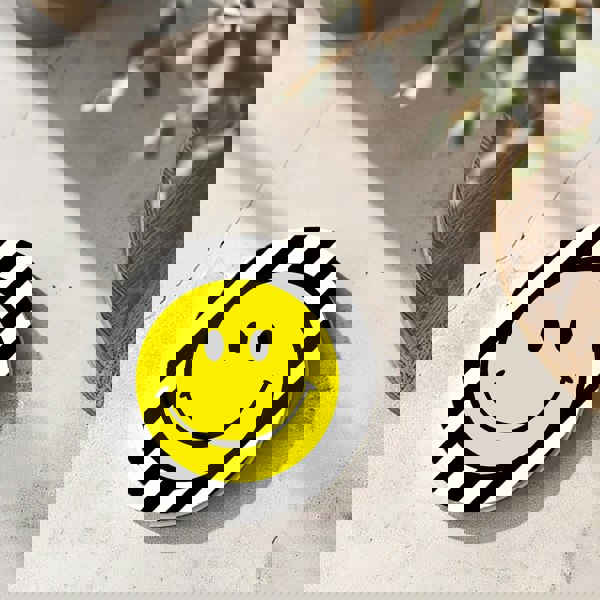 Love Frankie Helter Skelter Stripe Smiley Face Coasters - Liquorice