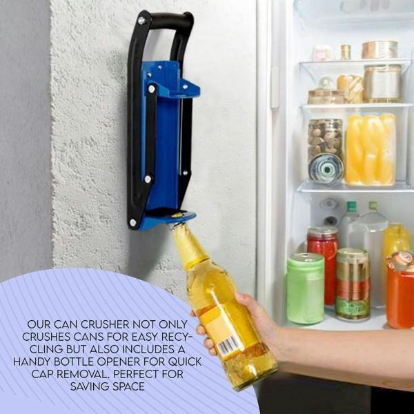 LKH HOME COLLECTION Can Crusher & Bottle Opener - Soda Beer Can Crushers for Recycling, Wall Mounted with Soft Grip Handle, Built-in Tin Opener