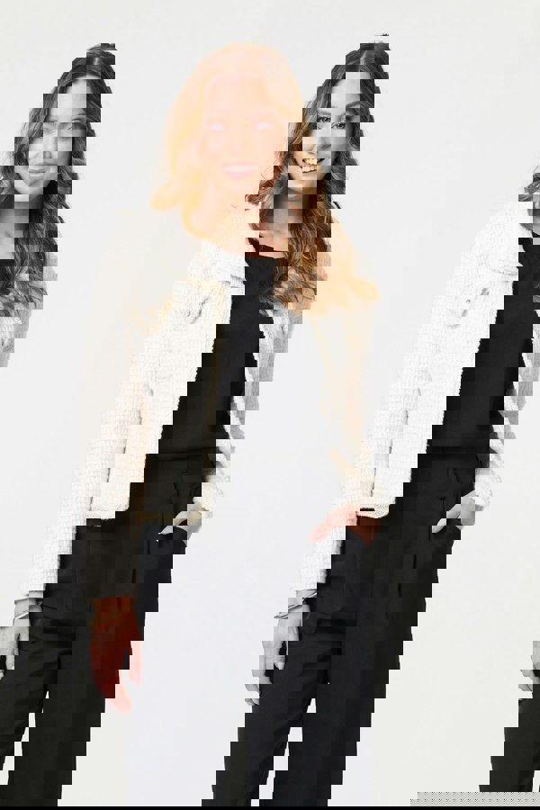 Cream | Textured Pocket Detail Crop Knit Jacket
