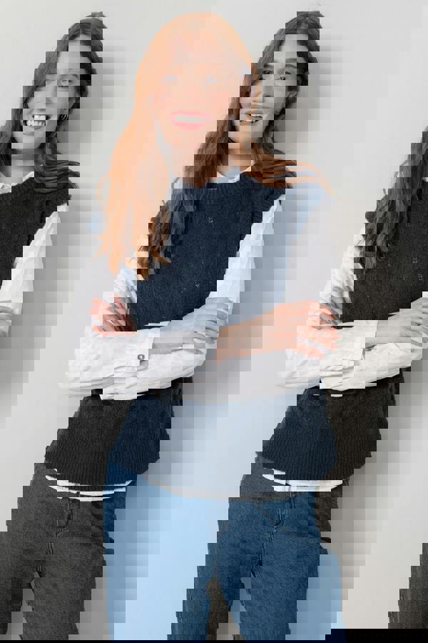 Lily & Me Wallace Pointelle Knit Tank Navy