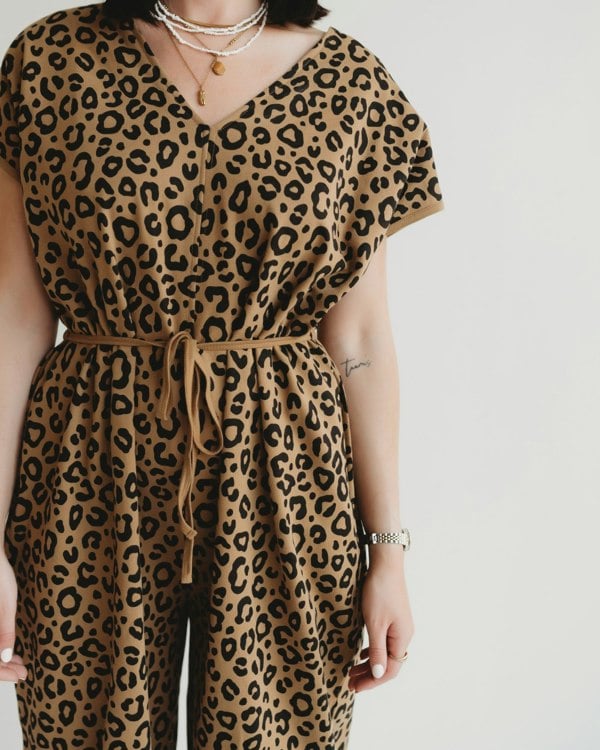 Rita Brown Animal Print Tie Waist Jumpsuit - image 3