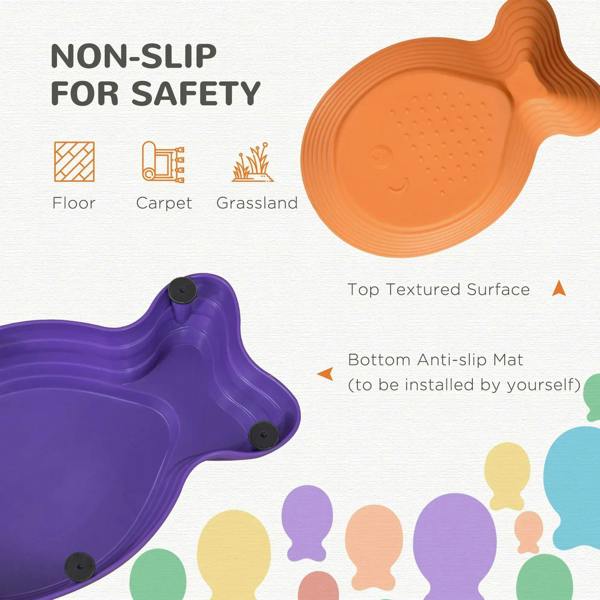 Purple and orange stepping stones with textured top surface and anti-slip bottom knobs