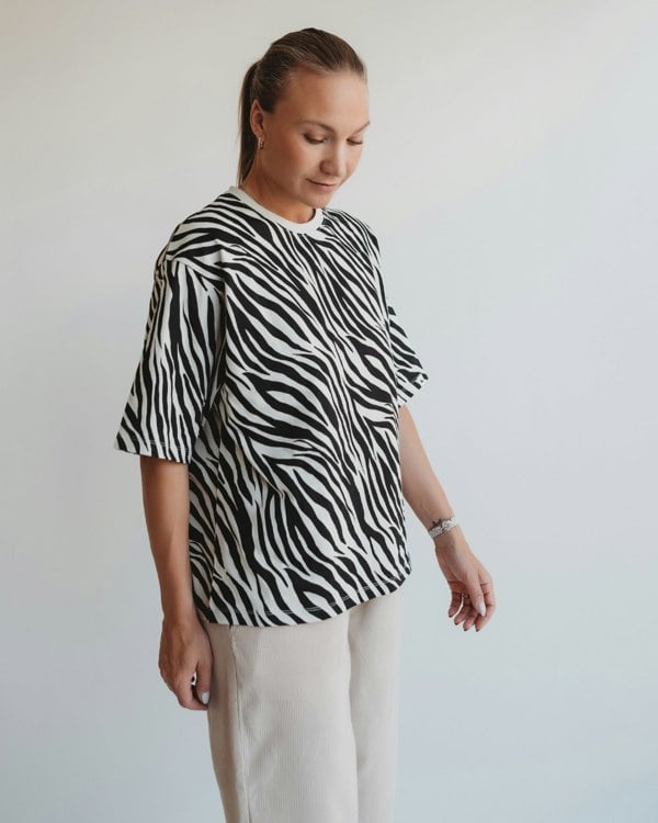 Elsie Multicolour Zebra Streak Print Oversized T-Shirt - image 1