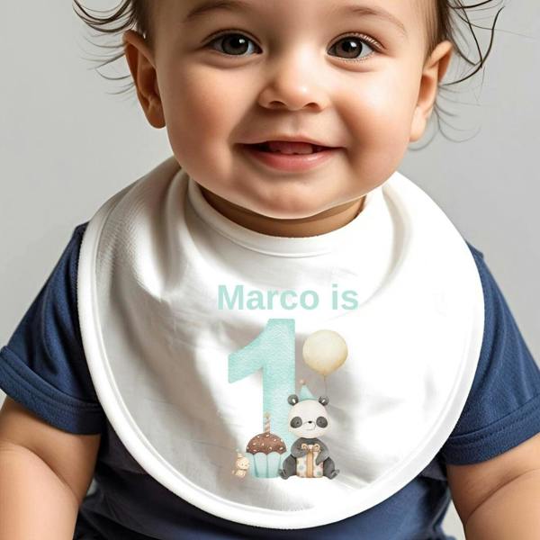 Personalised Green Panda 1st Birthday Baby Grow, Vest or Bib with Name