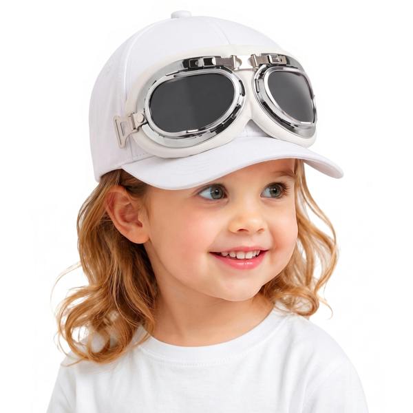 HAAY TOOLS British RAF Style Aviation Goggles – Biggles Pilot Frame, Kids Aviator Hat with Goggles, Pilot Style Summer Hat for Boys & Girls
