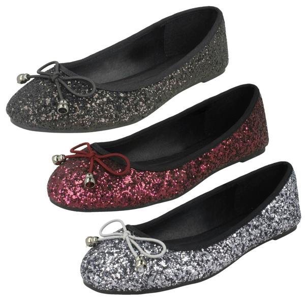 Spot On Ladies Spot On Glitter Ballerinas