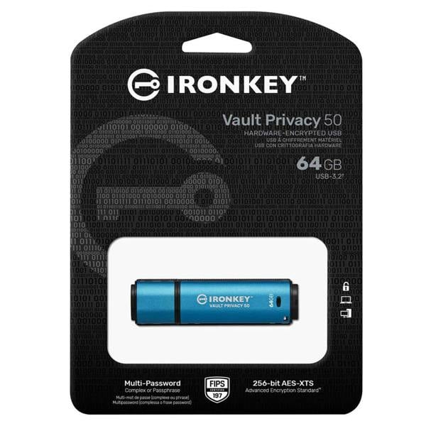 Kingston IronKey Vault Privacy 50 USB Flash Drive XTS AES Encrypted 64GB