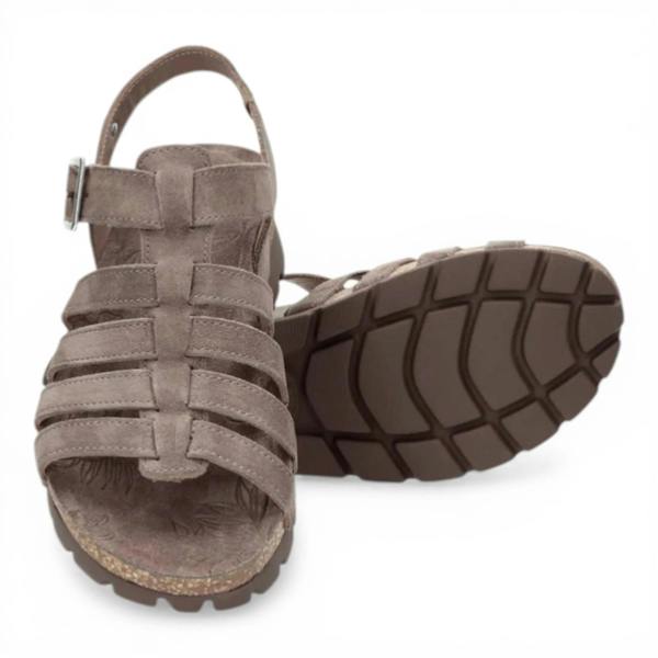 Panama Jack Sasha B6 - Women’s Wedge Stone Grey Suede Leather Sandals
