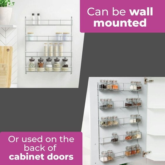 Neo Direct 4 Tier Spice Rack For Kitchen Door Cupboard or Wall