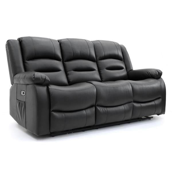 Furnishings For Less Arlo Leather Like 3 Seater Electric Reclining Sofa With USB + Drinks Tray