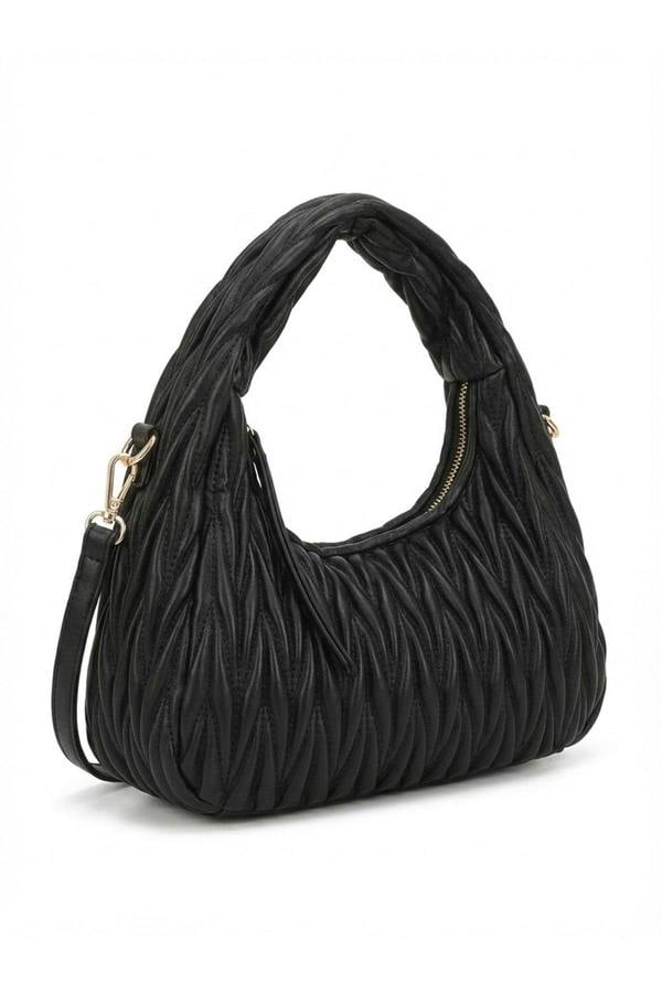 Aria Pleated Hobo Bag - Black