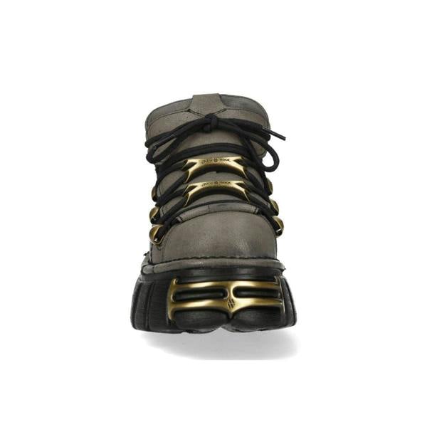 New Rock Brown Grey Leather Gothic Platform Ankle Boots - M-120N-C119